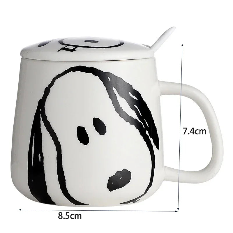 Black and White Snoopy Ceramic Mug With Cover Spoon