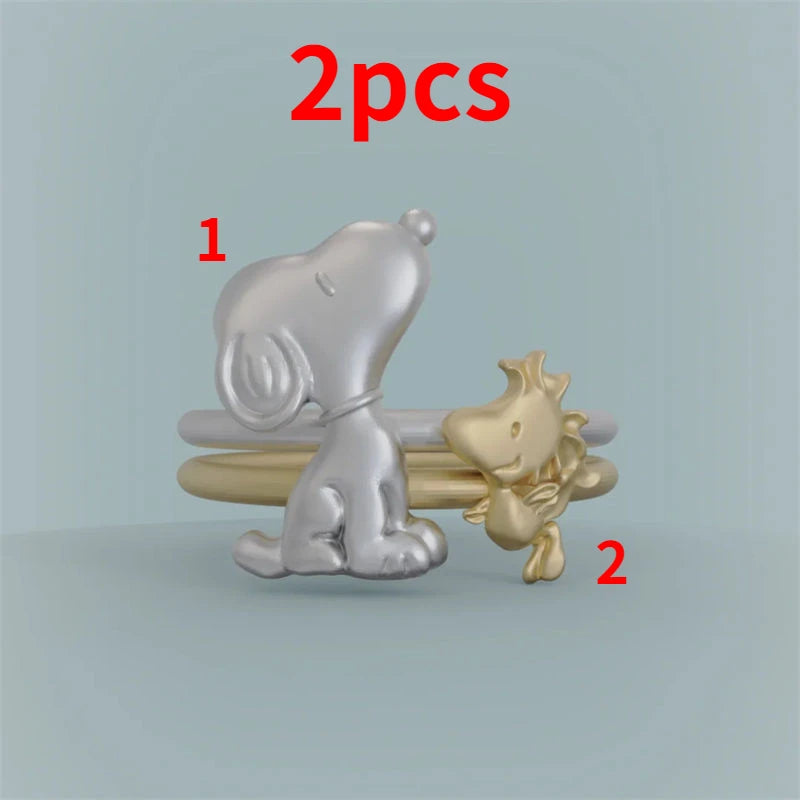 2 Pcs Snoopy Rings Alloy Adjustable Jewelry Snoopy Ring