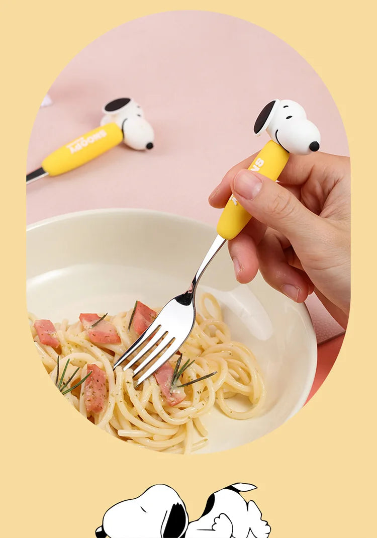Anime Snoopy Spoon Fork Child Cartoon Snoopy Doll Fruit Fork Spoon Suit Girl Tableware Stainless Steel Student Spoon Fork