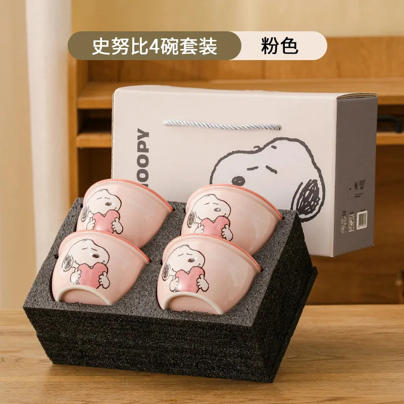 Miniso Kawaii Snoopy Authentic Ceramic 4.5-inch Tableware Bowls 4 Cartoon Large-capacity 400ml Soup Rice Bowl Gift Box