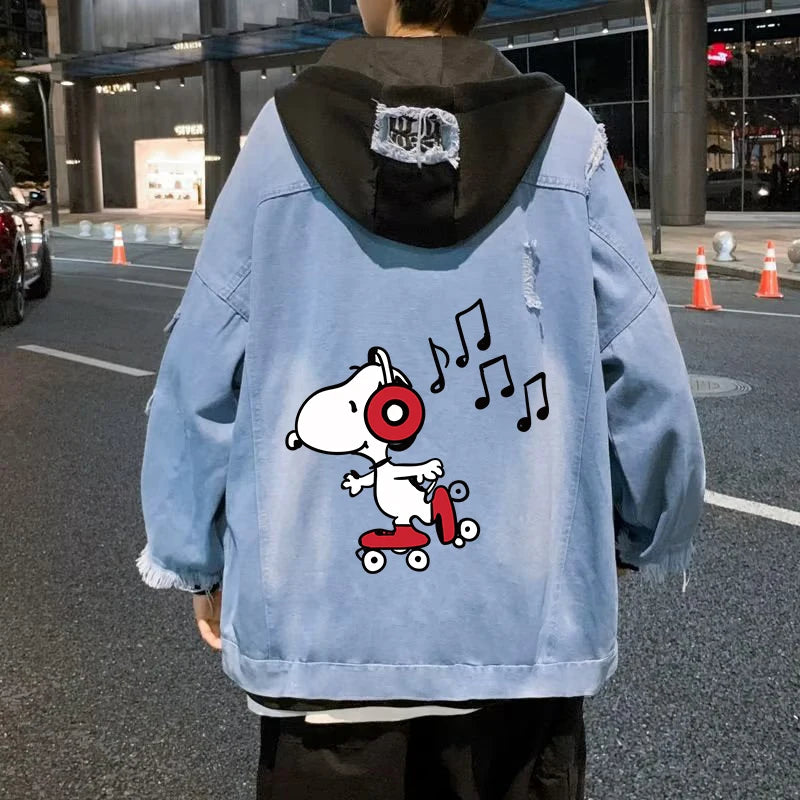 Denim Hooded Jacket Drawstring Retro Jean Snoopy Hoodie
