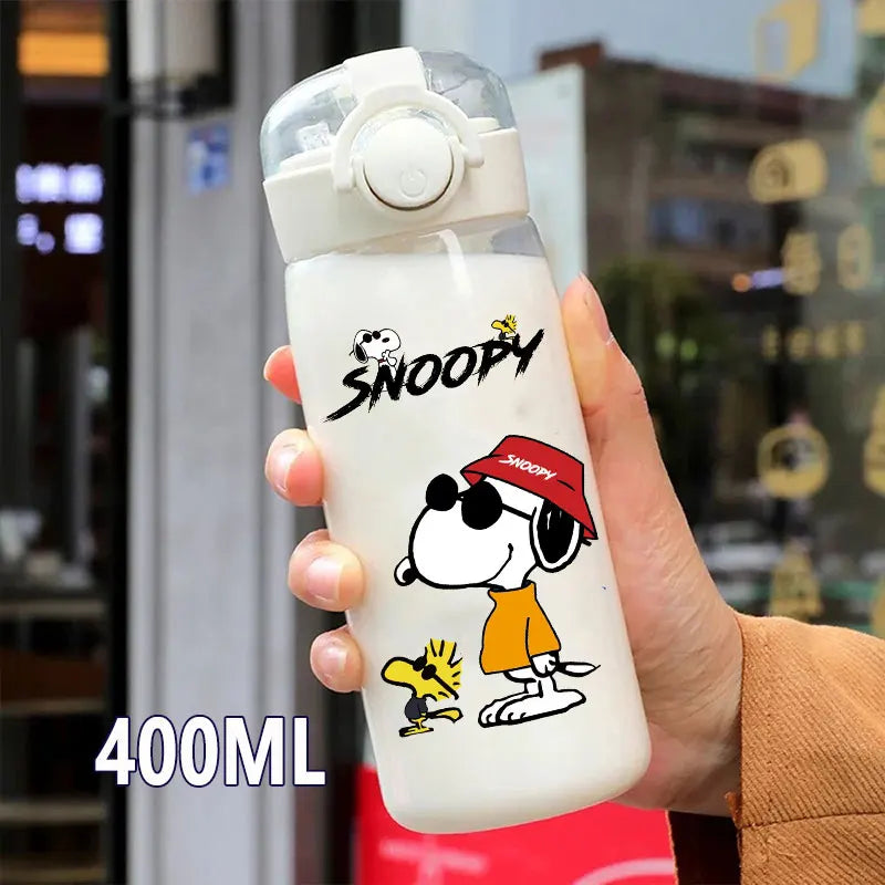 Snoopy Straw Bottles 600ml/400ML Transparent Plastic Anti Drop Water Bottle Children Students Charlie Browns Outdoor Capacity