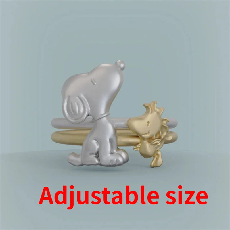 2 Pcs Snoopy Rings Alloy Adjustable Jewelry Snoopy Ring