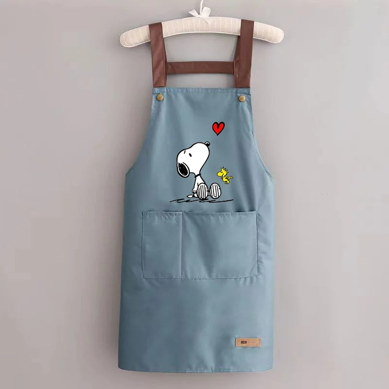 Snoopys Kitchen Apron Waterproof Ladies Men Home Apron Wipeable Oil Resistant Baking Barbecue Restaurant Cafe Aprons Kawaii Gift