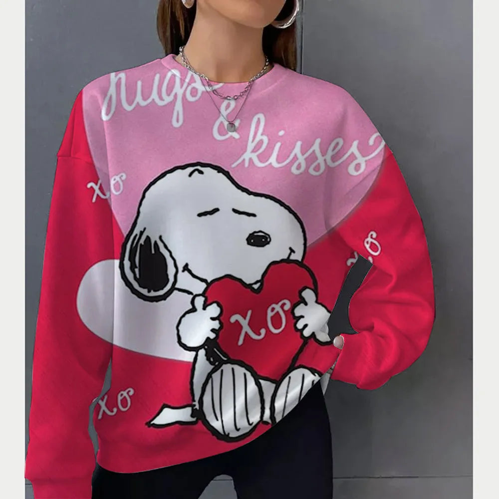 2026 autumn and winter new Snoopy round neck loose sportswear women's casual long sleeved pullover hooded top