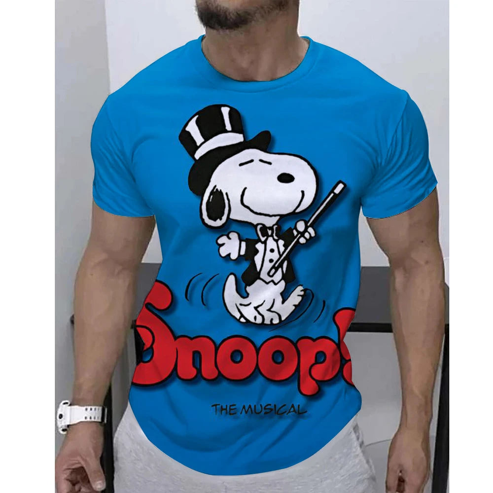 Mens Summer Printed Casual Tee Round Neck Snoopy Shirt