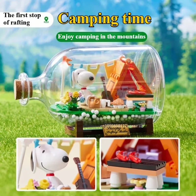 Miniso Snoopy Building Blocks Drifting Bottle Series Desktop Ornaments Collection Model Splicing Children's Toys Birthday Gifts