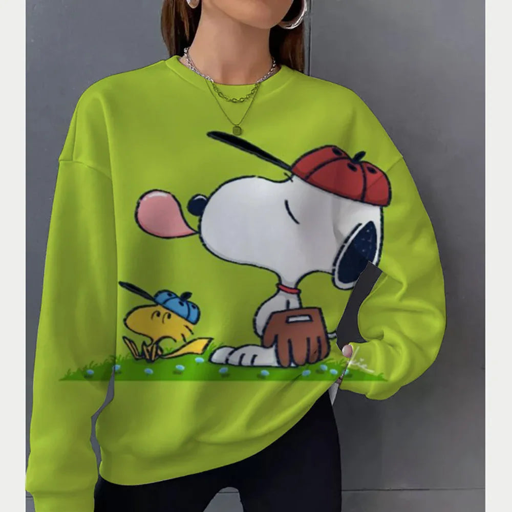 2026 autumn and winter new Snoopy round neck loose sportswear women's casual long sleeved pullover hooded top