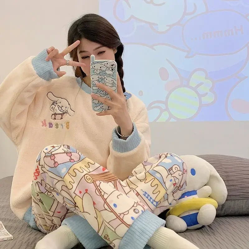 Flannel Pajama Set Kawaii Snoopy Pyjama