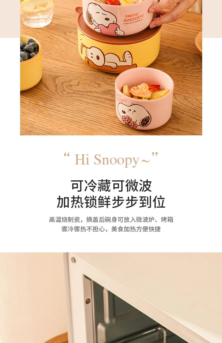 Snoopy Ceramic Bowl Set Three Piece Lid Snoopy Luch Box