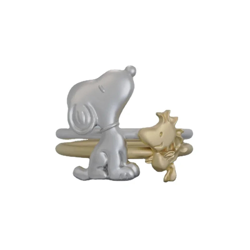 2 Pcs Snoopy Rings Alloy Adjustable Jewelry Snoopy Ring