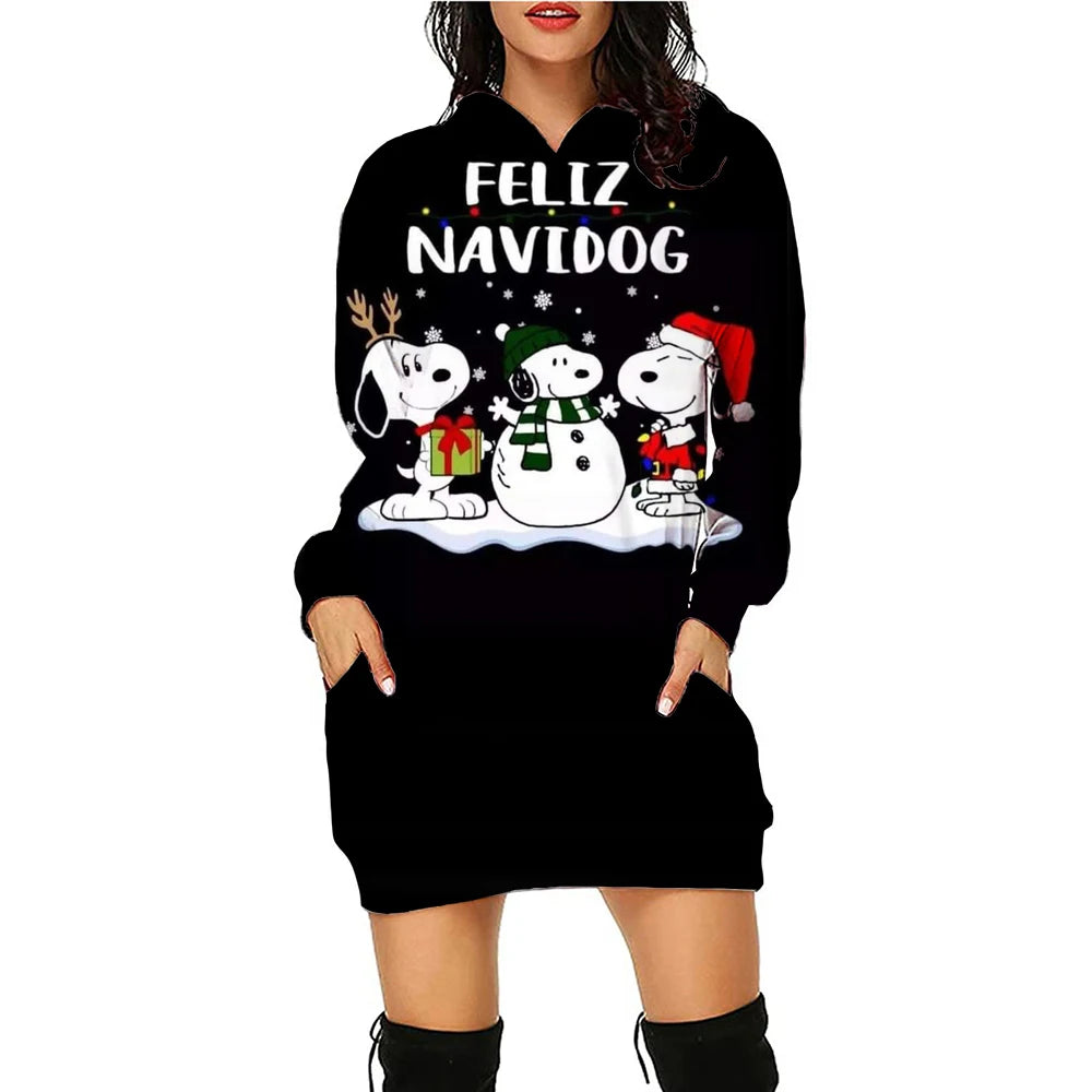 Xmas Casual Long Sleeve Hooded Snoopy Print Snoopy Shirt