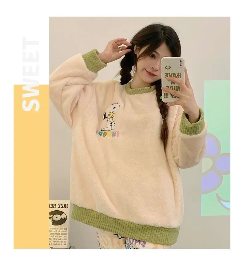 Flannel Pajama Set Kawaii Snoopy Pyjama