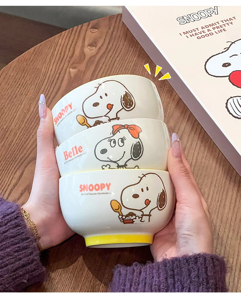 4Pcs Kawaii Snoopy Co-branded Cartoon Home Rice Bowl High Temperature Resistance Ceramic Tableware Set Gift Box Birthday Gift