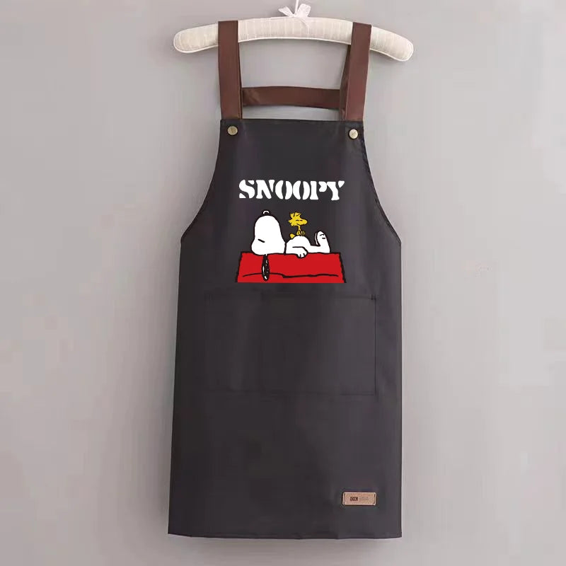 Snoopys Kitchen Apron Waterproof Ladies Men Home Apron Wipeable Oil Resistant Baking Barbecue Restaurant Cafe Aprons Kawaii Gift
