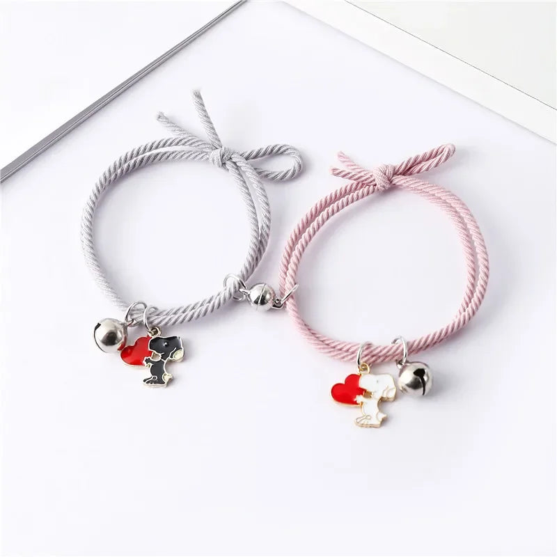 1Pair Snoopy Bracelet Couple Charm Adjustable Braided Magnetic Attraction Bracelet Cute Cartoon Friend Braid Rope Jewelry Gifts
