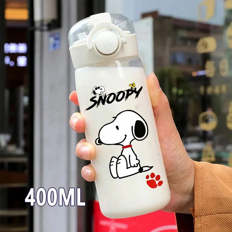 Snoopy Straw Bottles 600ml/400ML Transparent Plastic Anti Drop Water Bottle Children Students Charlie Browns Outdoor Capacity