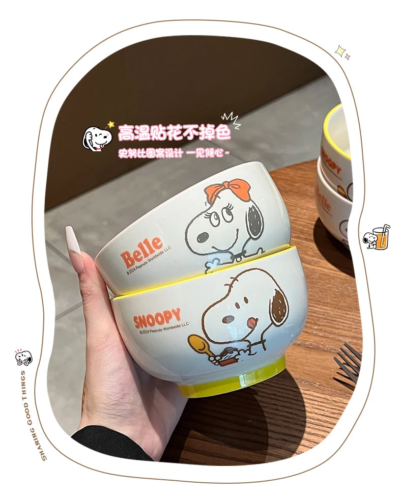4Pcs Kawaii Snoopy Co-branded Cartoon Home Rice Bowl High Temperature Resistance Ceramic Tableware Set Gift Box Birthday Gift