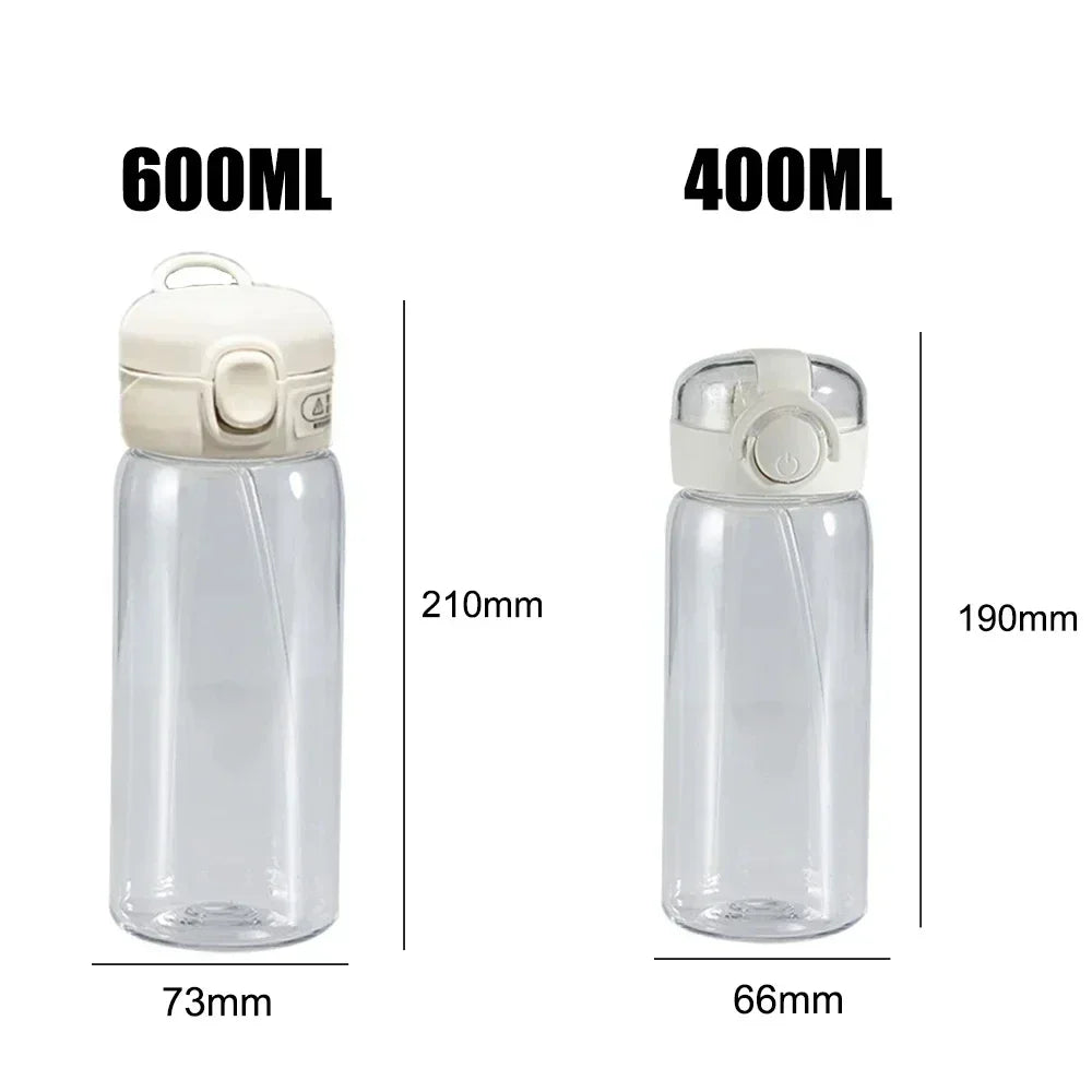 Snoopy Straw Bottles 600ml/400ML Transparent Plastic Anti Drop Water Bottle Children Students Charlie Browns Outdoor Capacity
