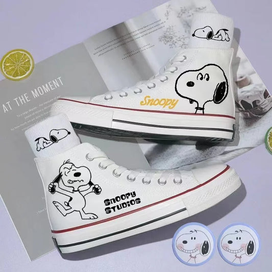 Student White Canvas Sneakers For Women Snoopy Shoes