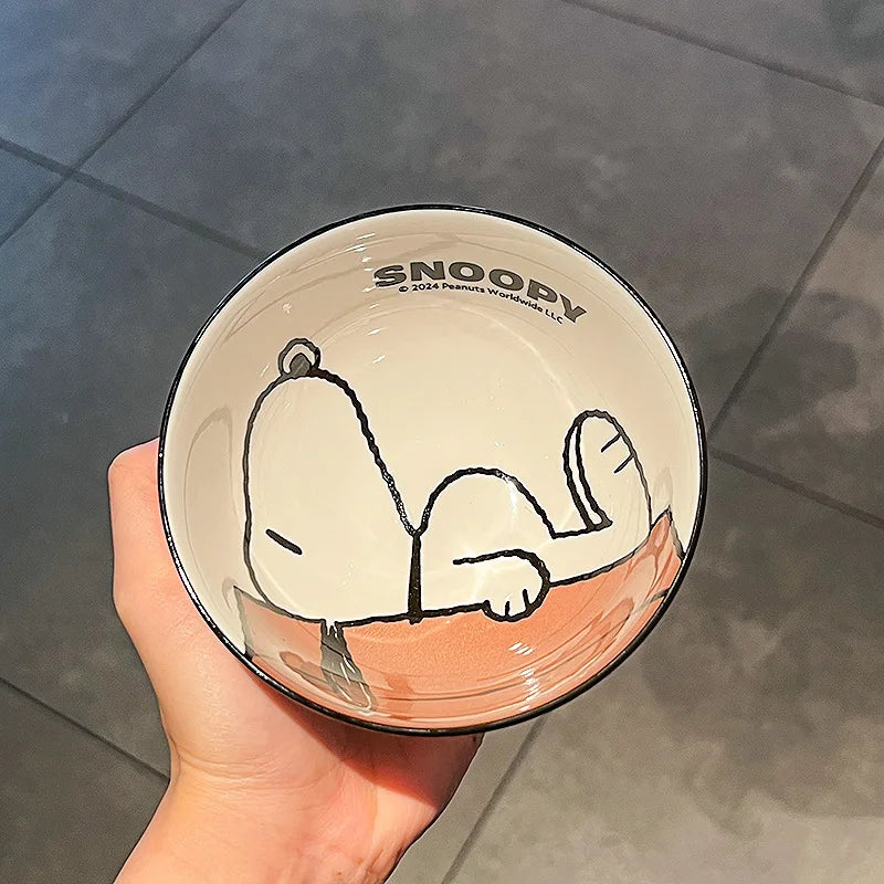 Snoopy New Cute Tableware Ceramic Bowl Particularly Beautiful And High-Value Kawaii Set Bowl Anime Cartoon Household Tableware