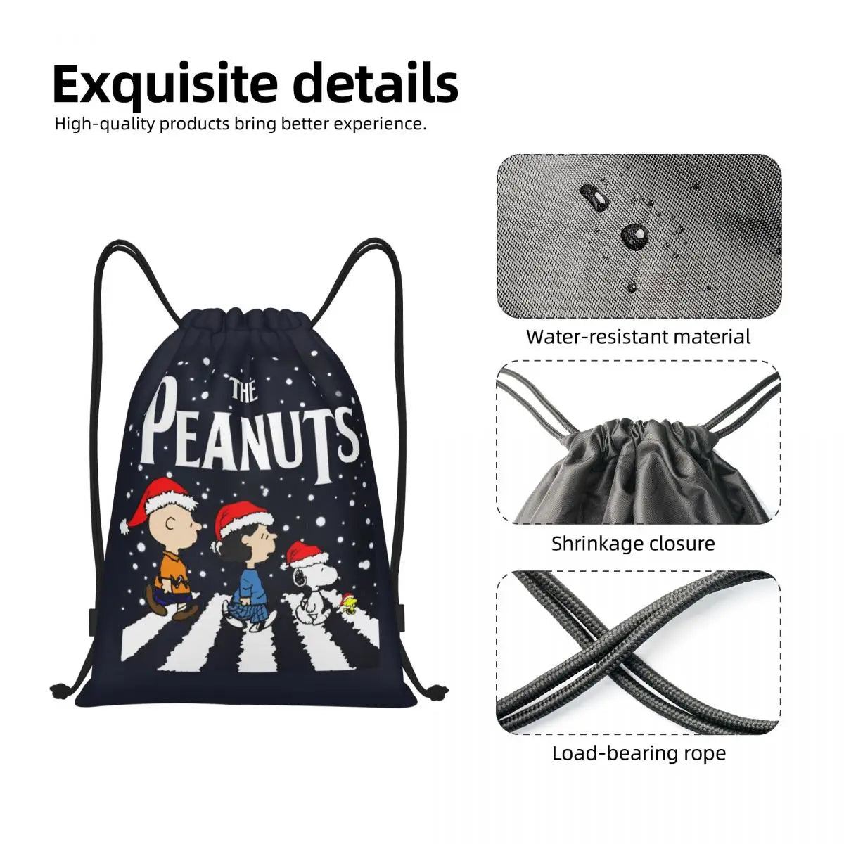 Snoopy Backpack Drawstring Sack Christmas Polyester
