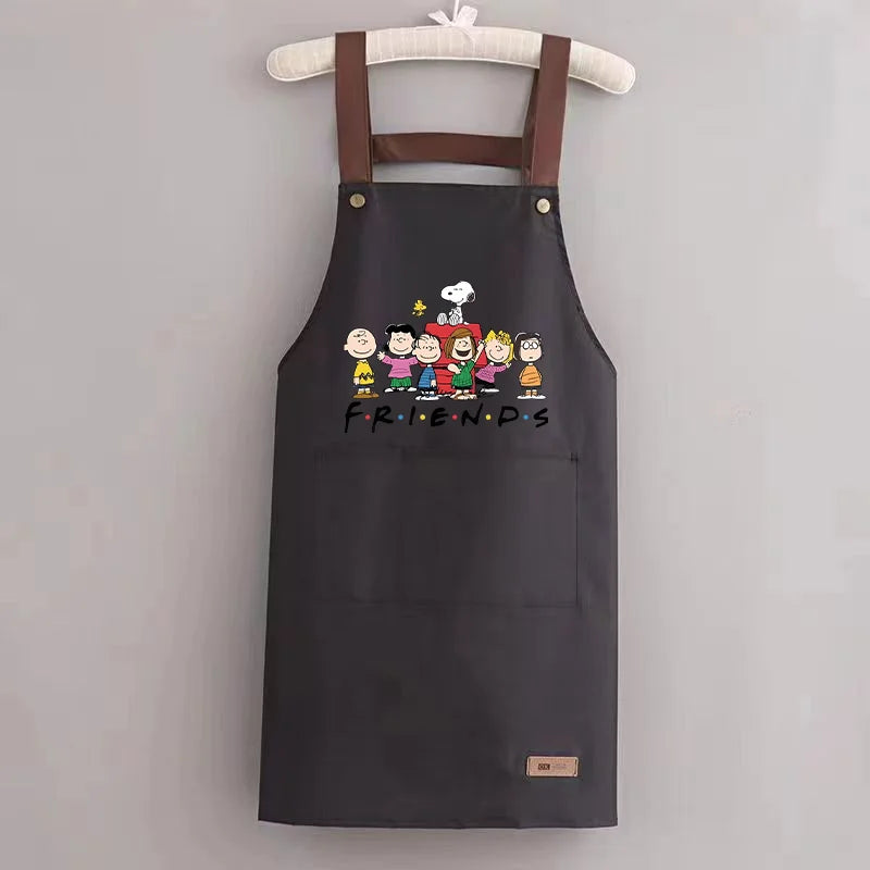 Snoopys Kitchen Apron Waterproof Ladies Men Home Apron Wipeable Oil Resistant Baking Barbecue Restaurant Cafe Aprons Kawaii Gift