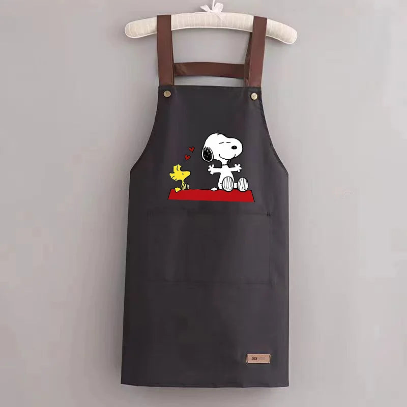 Snoopys Kitchen Apron Waterproof Ladies Men Home Apron Wipeable Oil Resistant Baking Barbecue Restaurant Cafe Aprons Kawaii Gift