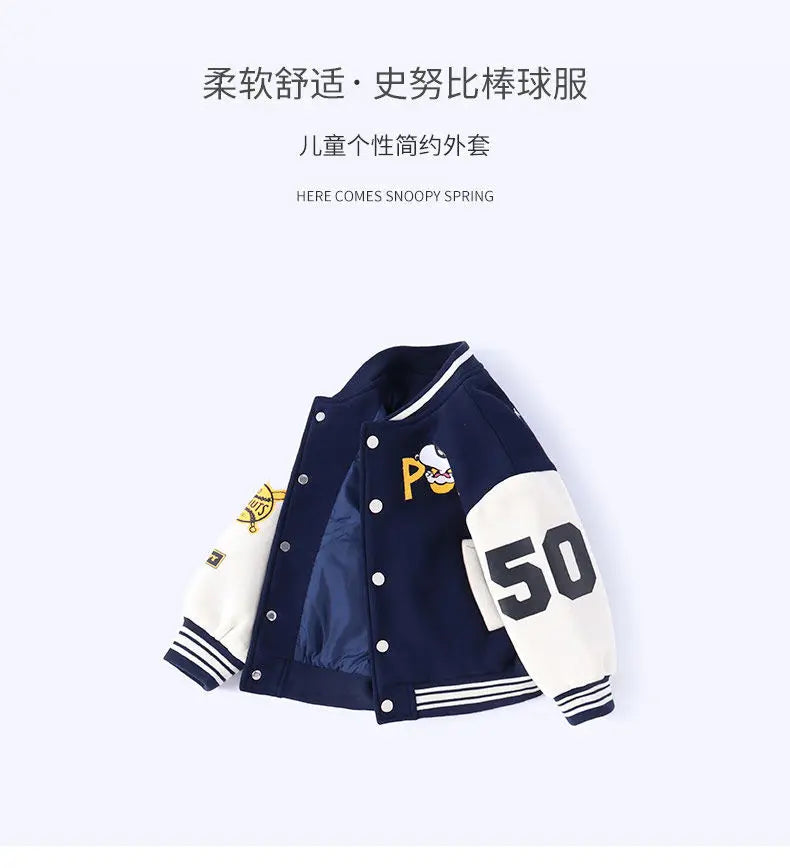 Snoopy cartoon cute student baseball jacket creative personality unisex children's autumn new style coat top gift wholesale