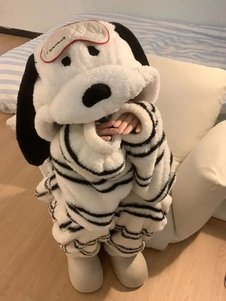2025 New Snoopy Pajamas Halloween Flannel Fashion Kids Adult Hooded Pajamas Kawaii Woolen Anime Cartoon Casual Home Pants Autumn