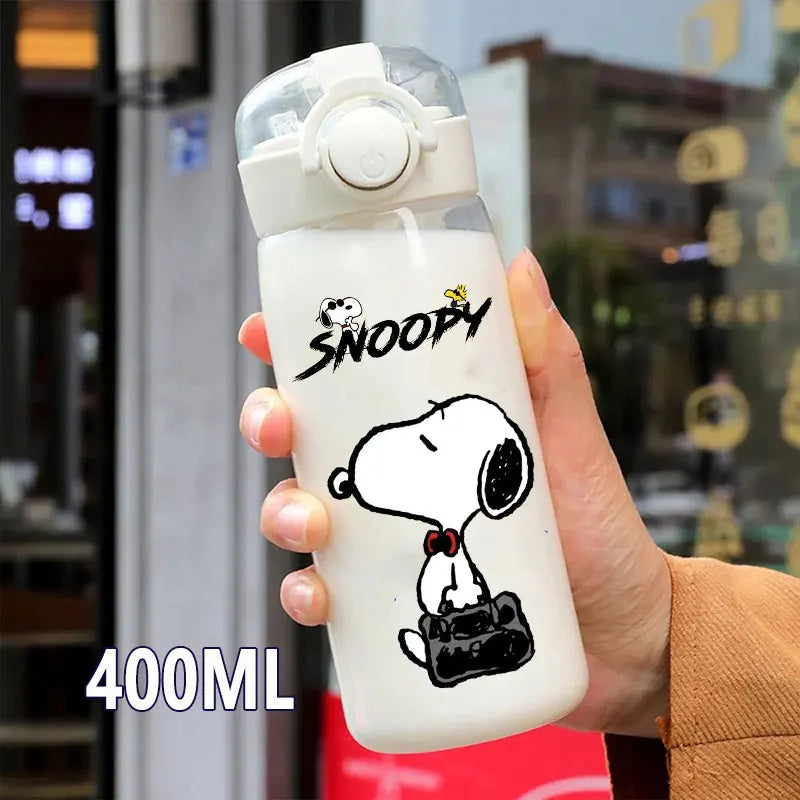 Snoopy Straw Bottles 600ml/400ML Transparent Plastic Anti Drop Water Bottle Children Students Charlie Browns Outdoor Capacity