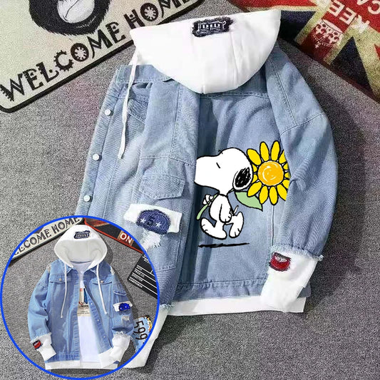 Denim Hooded Jacket Drawstring Retro Jean Snoopy Hoodie