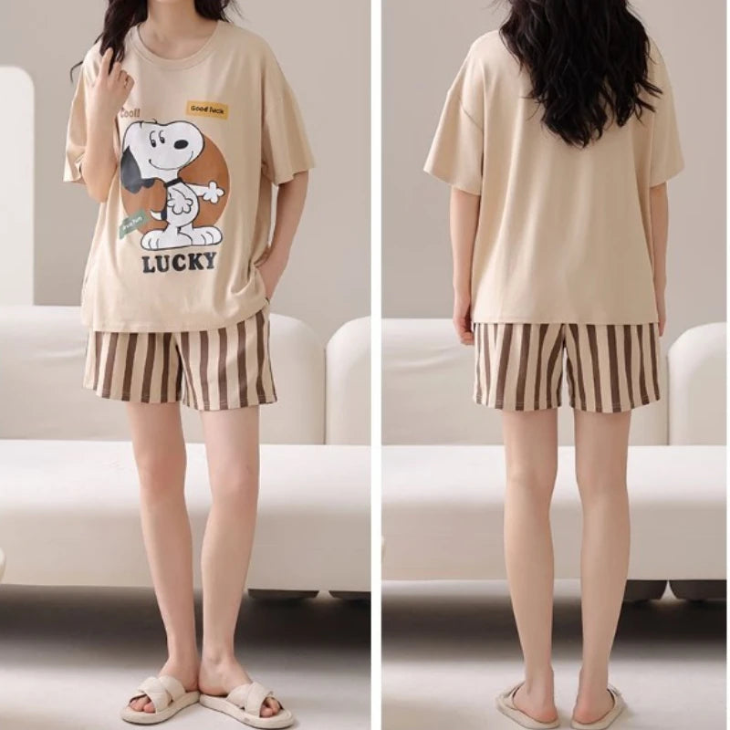 Two Piece Summer Pajamas Set For Couples Snoopy Pyjama