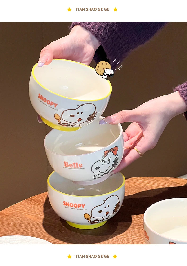 4Pcs Kawaii Snoopy Co-branded Cartoon Home Rice Bowl High Temperature Resistance Ceramic Tableware Set Gift Box Birthday Gift