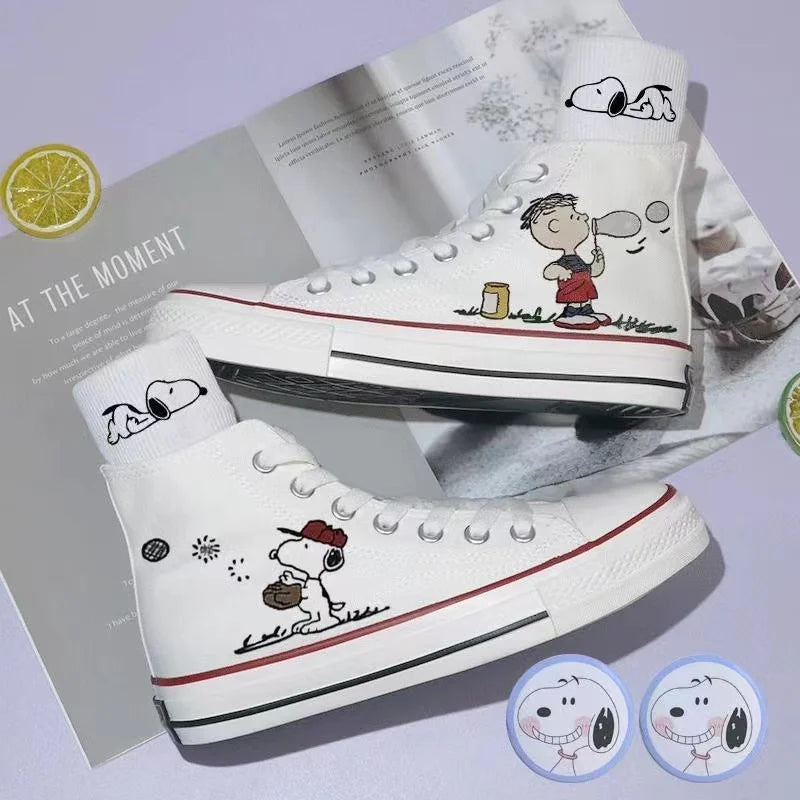 Student White Canvas Sneakers For Women Snoopy Shoes