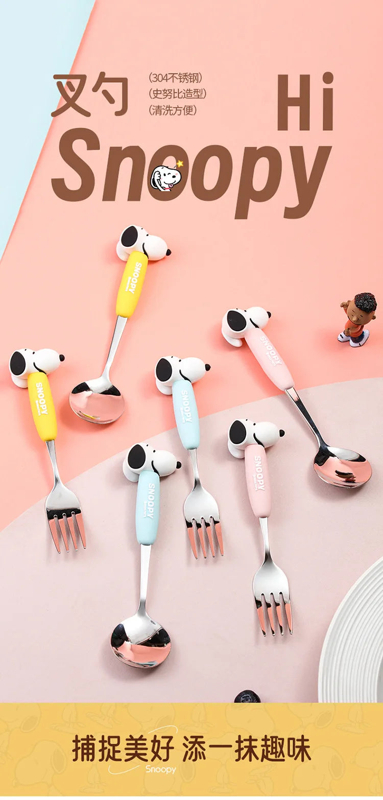 Anime Snoopy Spoon Fork Child Cartoon Snoopy Doll Fruit Fork Spoon Suit Girl Tableware Stainless Steel Student Spoon Fork