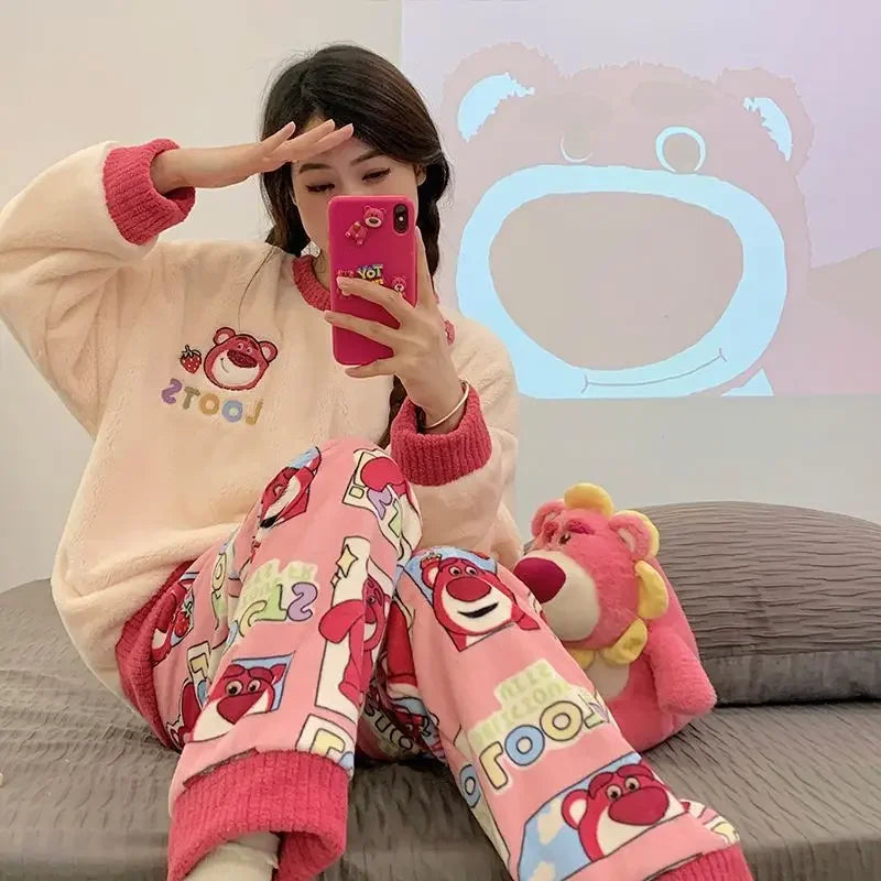 Flannel Pajama Set Kawaii Snoopy Pyjama