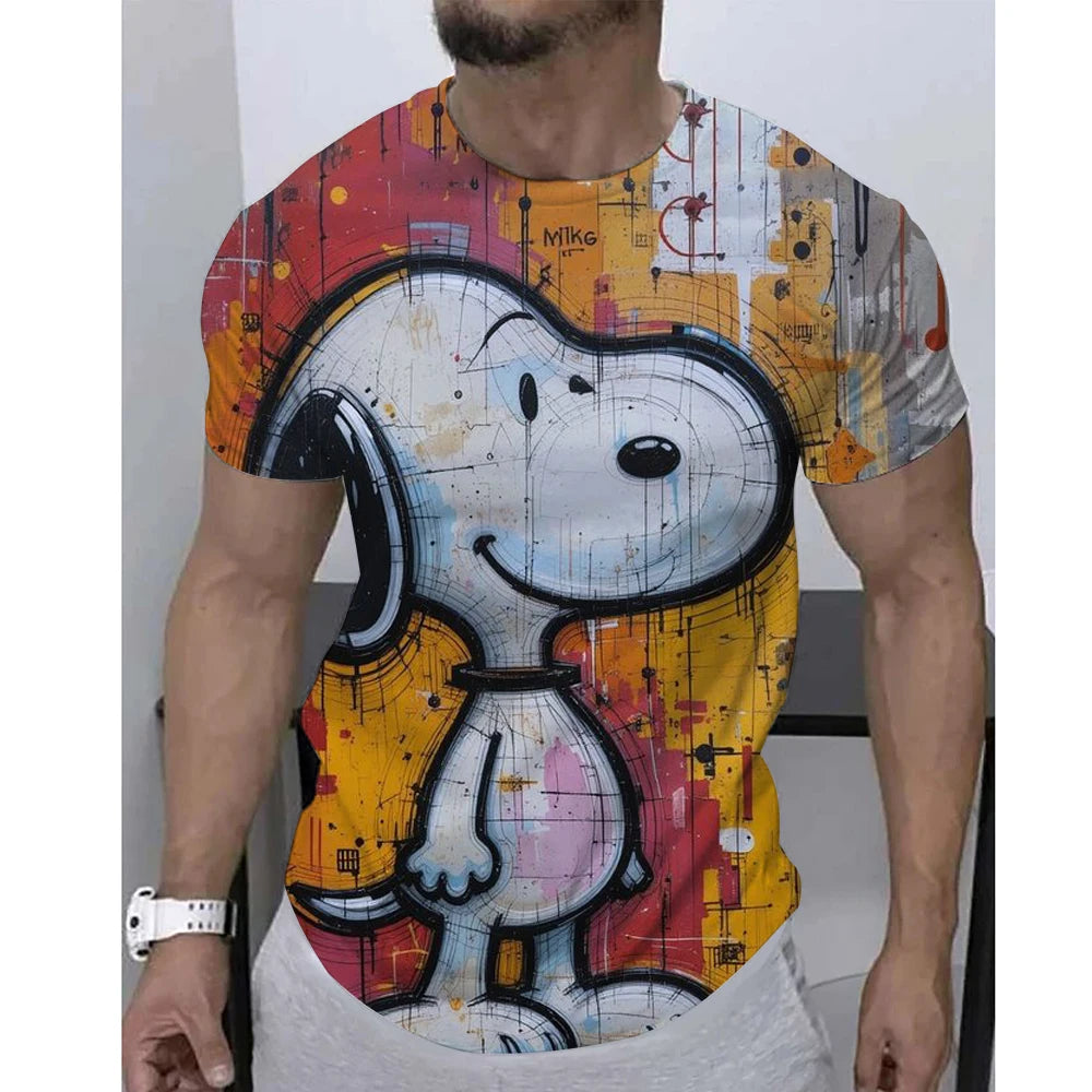 Mens Summer Printed Casual Tee Round Neck Snoopy Shirt