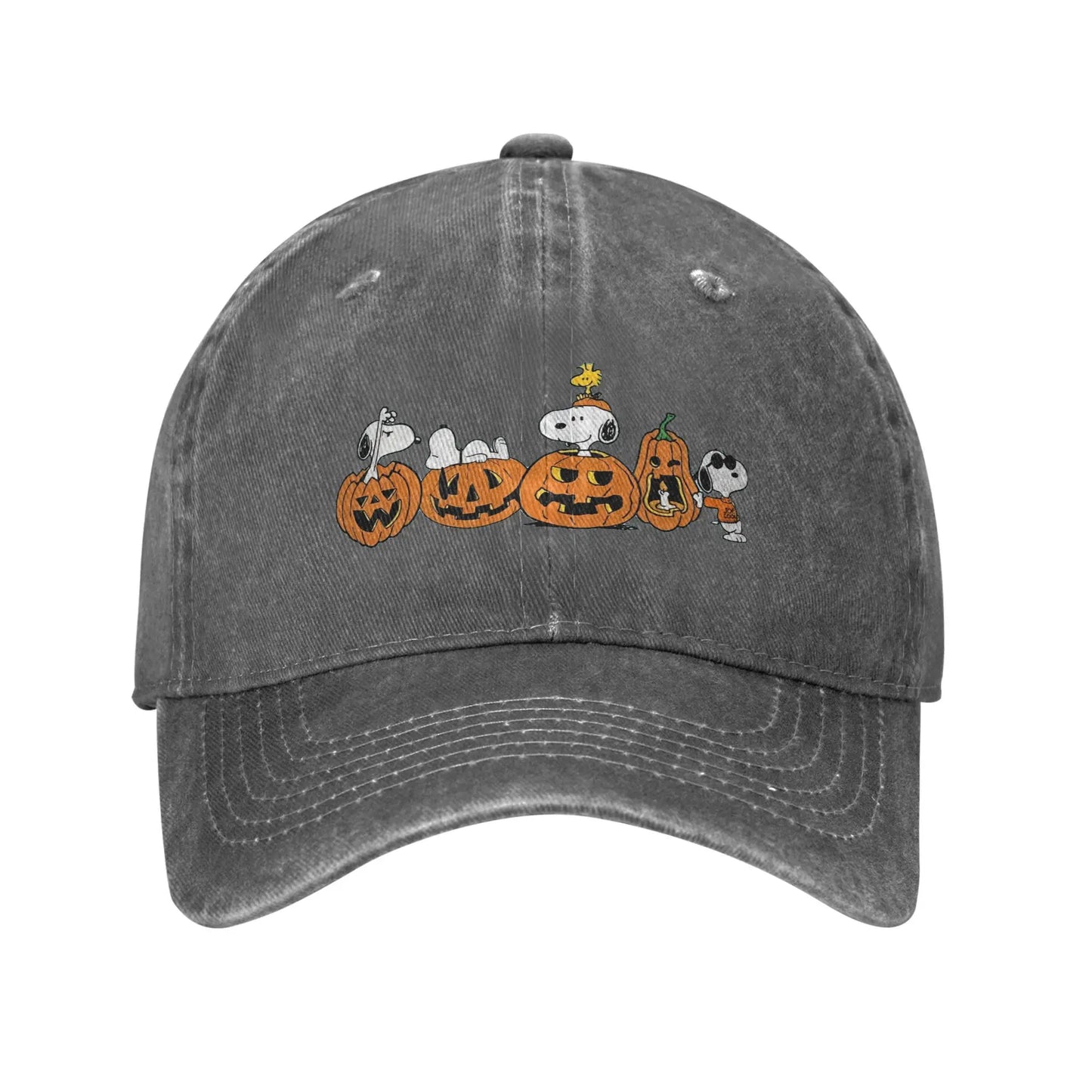 Black Halloween Pumpkin Washed Snoopy Hat