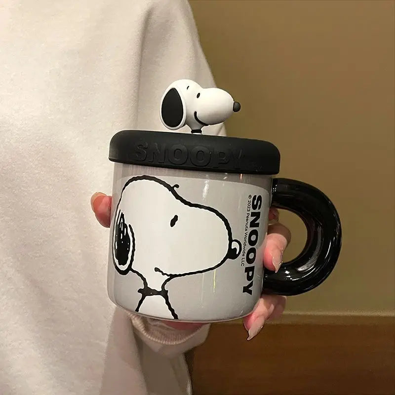 Cartoon Ceramic Coffee Mug With Lid Snoopy Cup