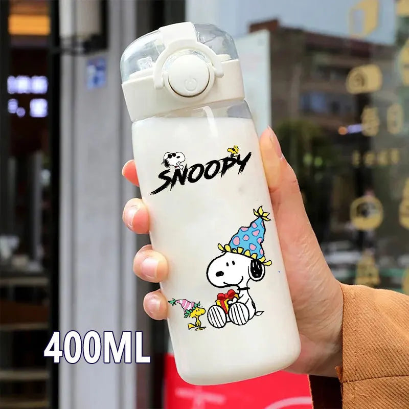 Snoopy Straw Bottles 600ml/400ML Transparent Plastic Anti Drop Water Bottle Children Students Charlie Browns Outdoor Capacity