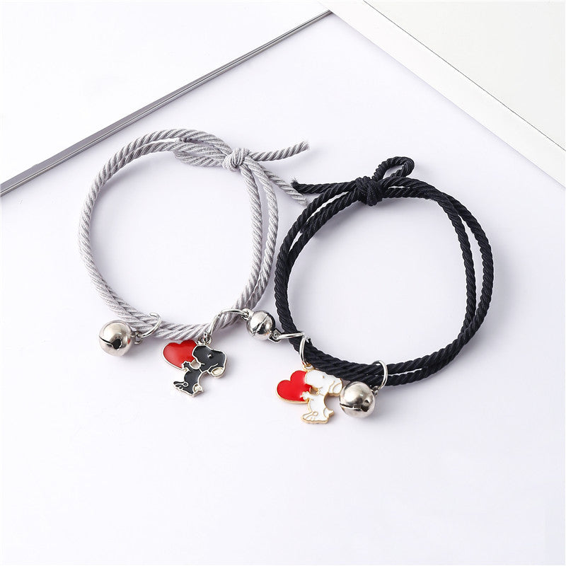 1Pair Snoopy Bracelet Couple Charm Adjustable Braided Magnetic Attraction Bracelet Cute Cartoon Friend Braid Rope Jewelry Gifts