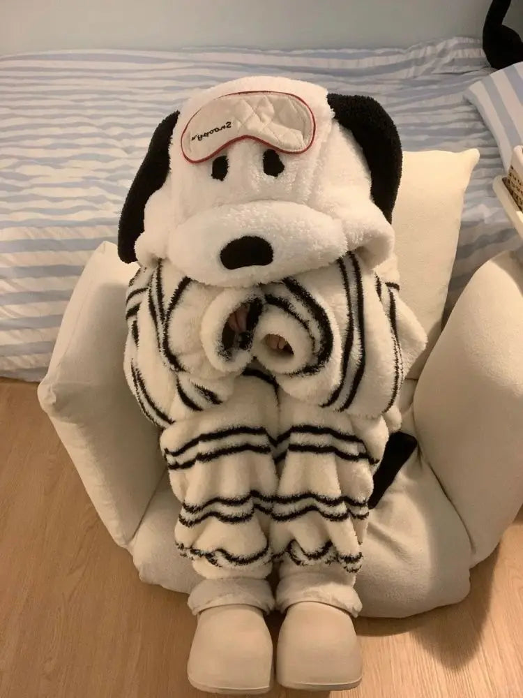 2025 New Snoopy Pajamas Halloween Flannel Fashion Kids Adult Hooded Pajamas Kawaii Woolen Anime Cartoon Casual Home Pants Autumn