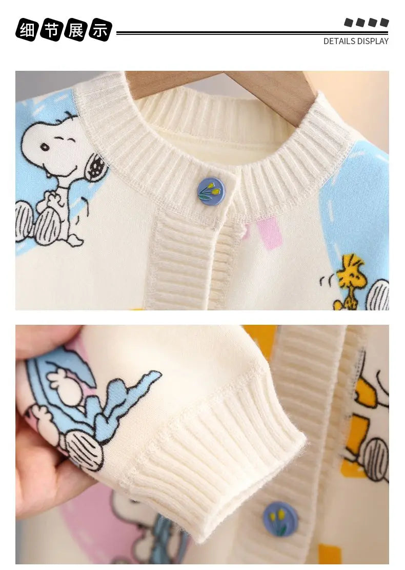 Peanuts Snoopy spring and autumn long-sleeved cartoon love printed thickened knitted cardigan children's casual all-match top