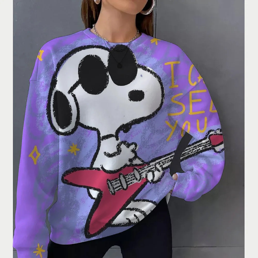 2026 autumn and winter new Snoopy round neck loose sportswear women's casual long sleeved pullover hooded top