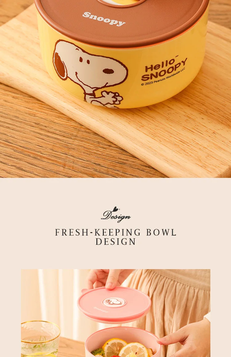 Snoopy Ceramic Bowl Set Three Piece Lid Snoopy Luch Box