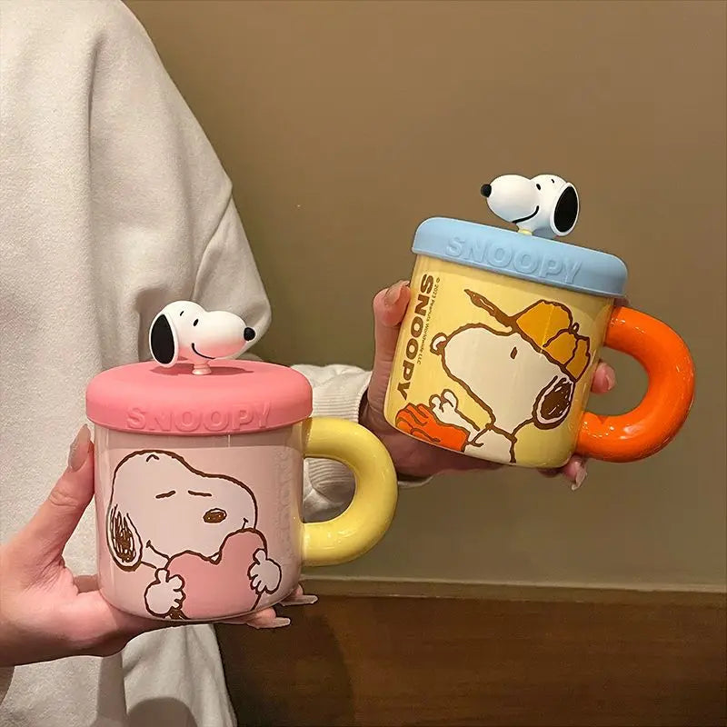Cartoon Ceramic Coffee Mug With Lid Snoopy Cup