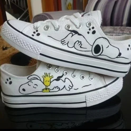 White and Black Casual Snoopy Shoes