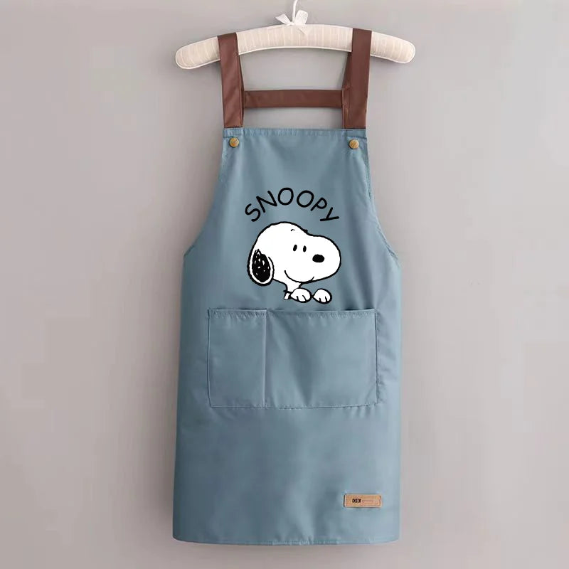 Snoopys Kitchen Apron Waterproof Ladies Men Home Apron Wipeable Oil Resistant Baking Barbecue Restaurant Cafe Aprons Kawaii Gift