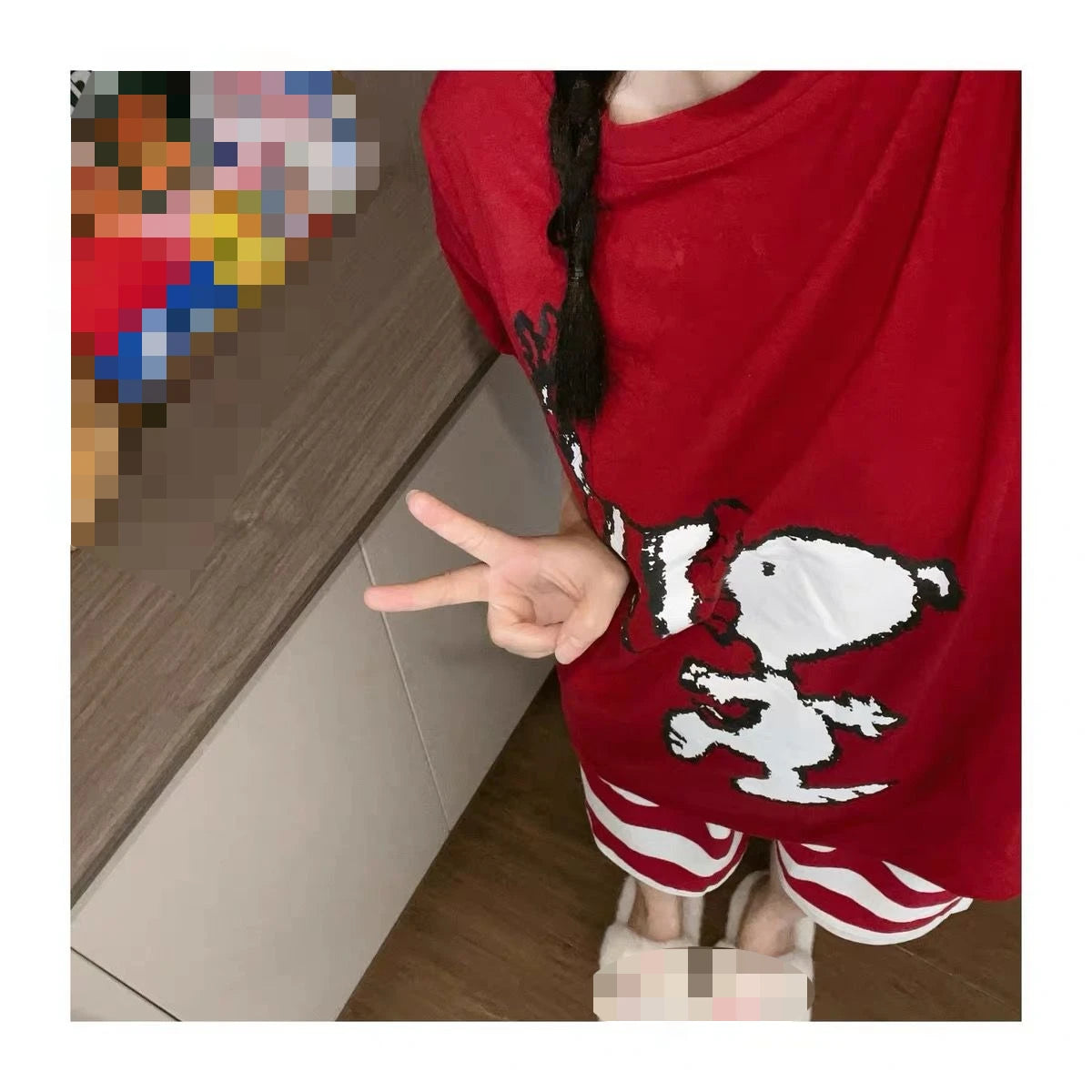 Red Cotton Pajamas For Women Short Sleeve Snoopy Pyjama